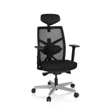 Svart Professionell kontorsstol BELLAC med nätrygg, nackstöd och femhjulig fotkorsbas från hjh OFFICE – 360-gradersvy (framifrån 20°)