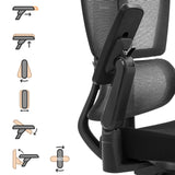 Fyrdimensionellt justerbart armstöd för den professionella kontorsstolen Ergo U2 Flex3 med funktionsdiagram från hjh OFFICE