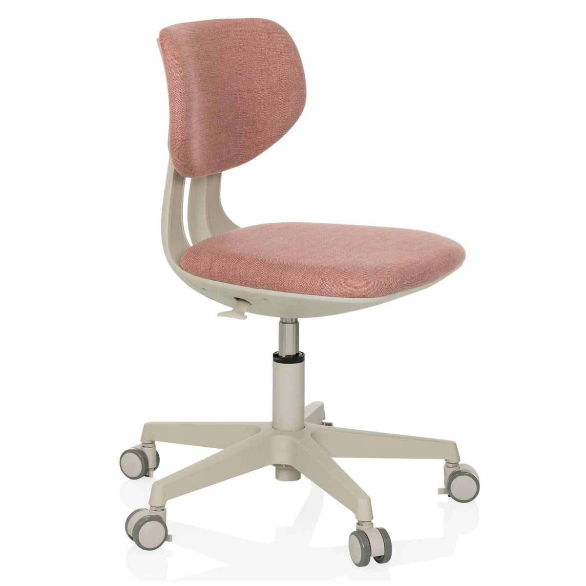Rosa Snurrstol för barn KIDDY CLASSIC med vadderad sits och femhjulig stjärnfot från hjh OFFICE – 360-gradersvy (snett framifrån 60°)