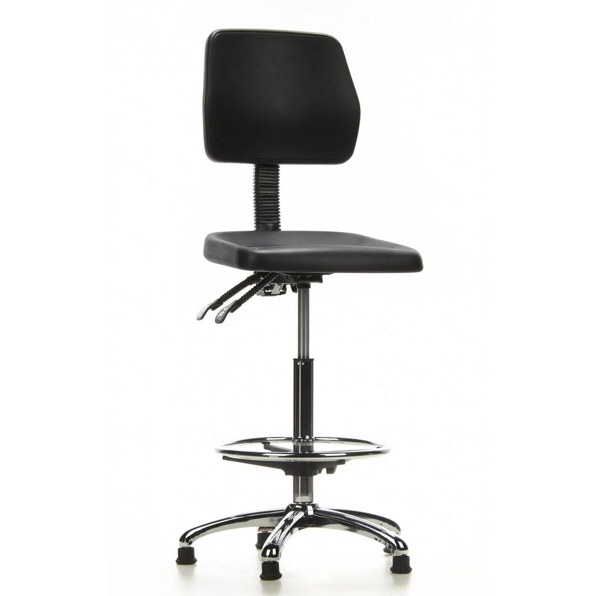 Svart bardiskstol TOP WORK 11 med fotring och femstjärnigt fotkors från hjh OFFICE – 360-gradersvy (framifrån 20°)