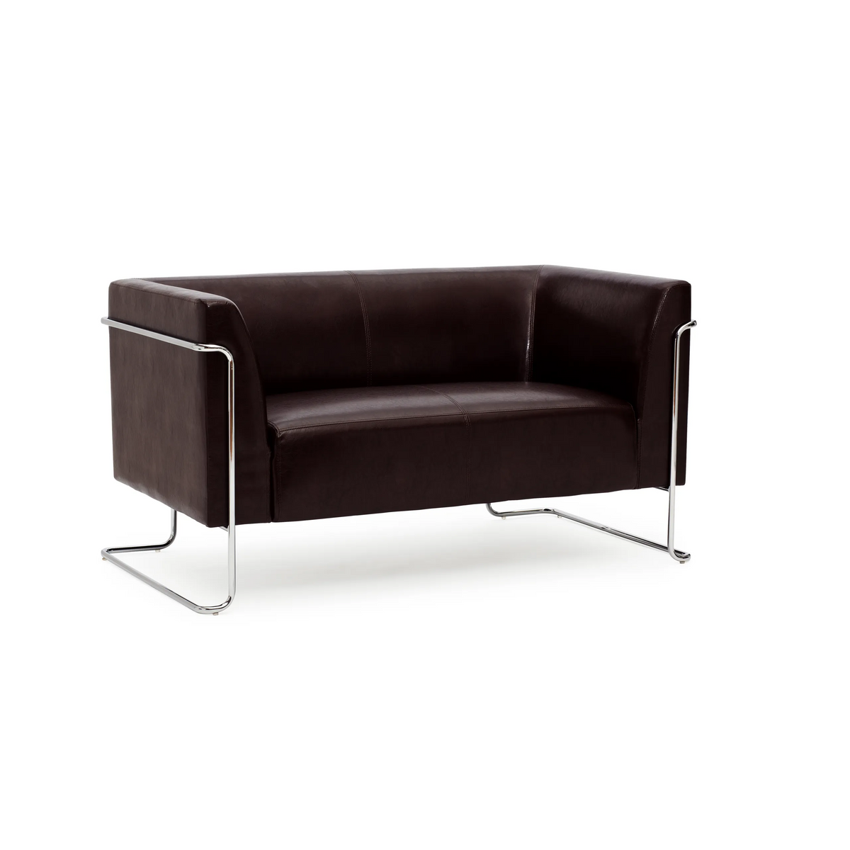 Brun loungesoffa CURACAO som tvåsitssoffa med förkromade metallben från hjh OFFICE – 360-gradersvy (bakifrån 180°)