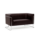 Brun loungesoffa CURACAO som tvåsitssoffa med förkromade metallben från hjh OFFICE – 360-gradersvy (bakifrån 180°)