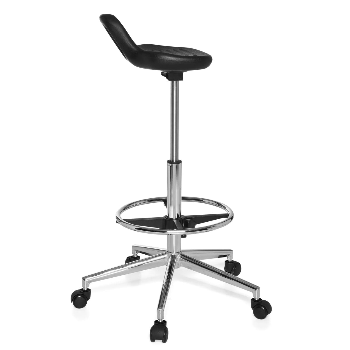 Svart Svängbar stol TOP WORK 03 med fotring och femhjulig stjärnfot från hjh OFFICE – 360-gradersvy (sidoprofil 100°)