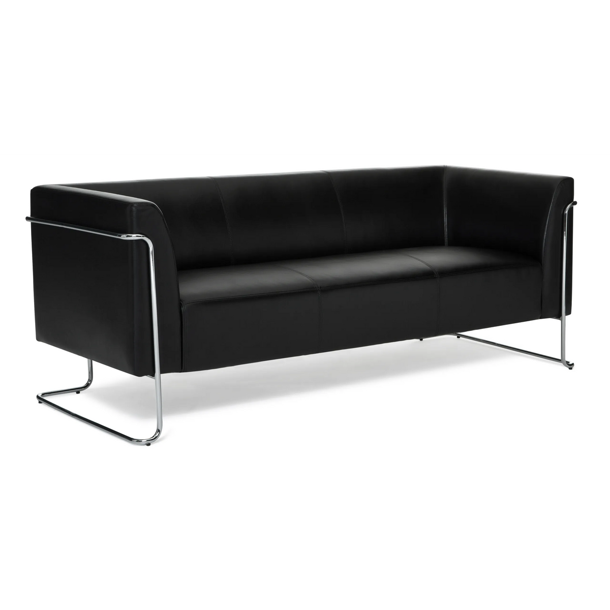 Svart loungesoffa CURACAO som tresitssoffa med kromställning från hjh OFFICE – 360-gradersvy (bakifrån 180°)