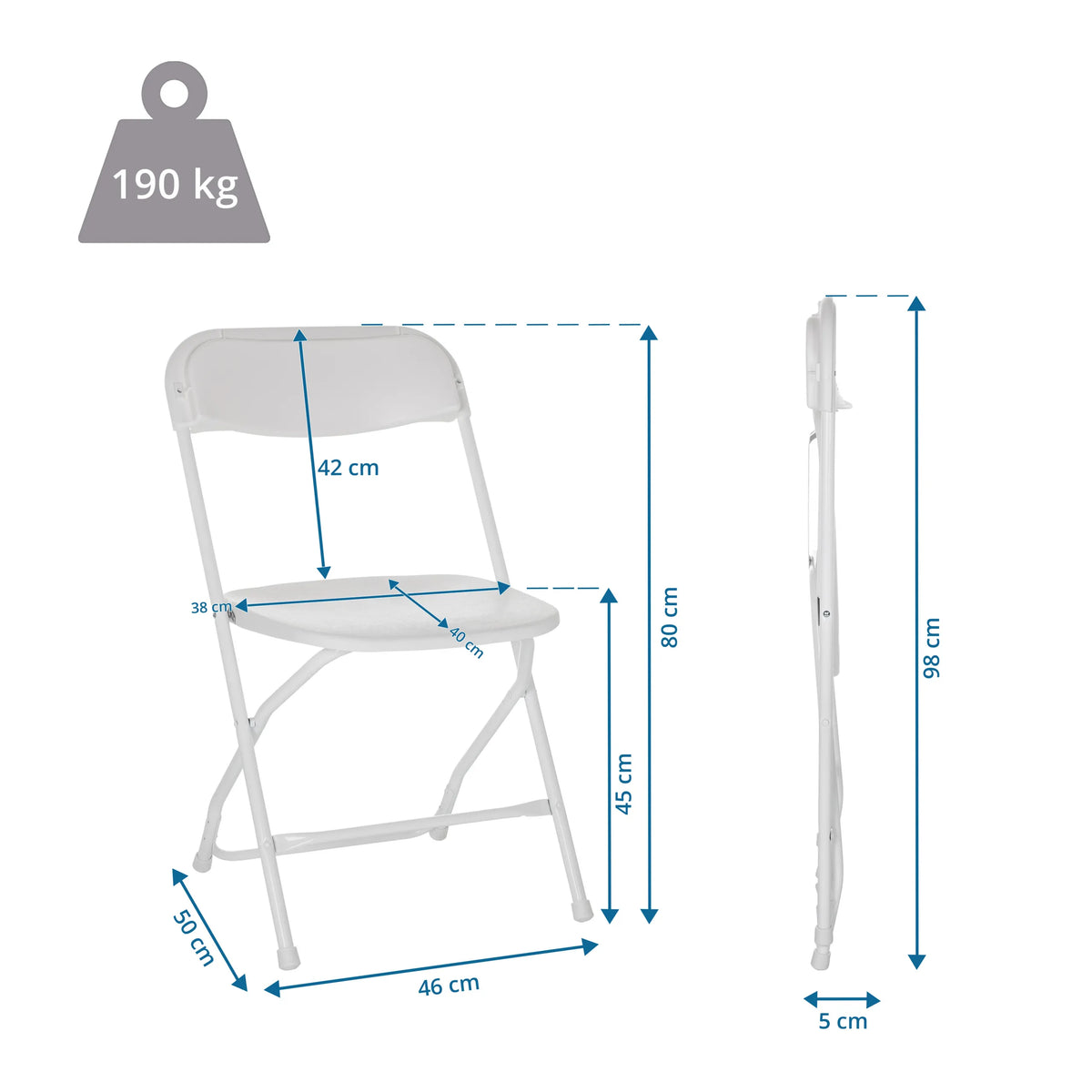Teknisk ritning av Utomhusstol TUDELA XXL W med 80 cm höjd och en belastningskapacitet på 190 kg från hjh OFFICE