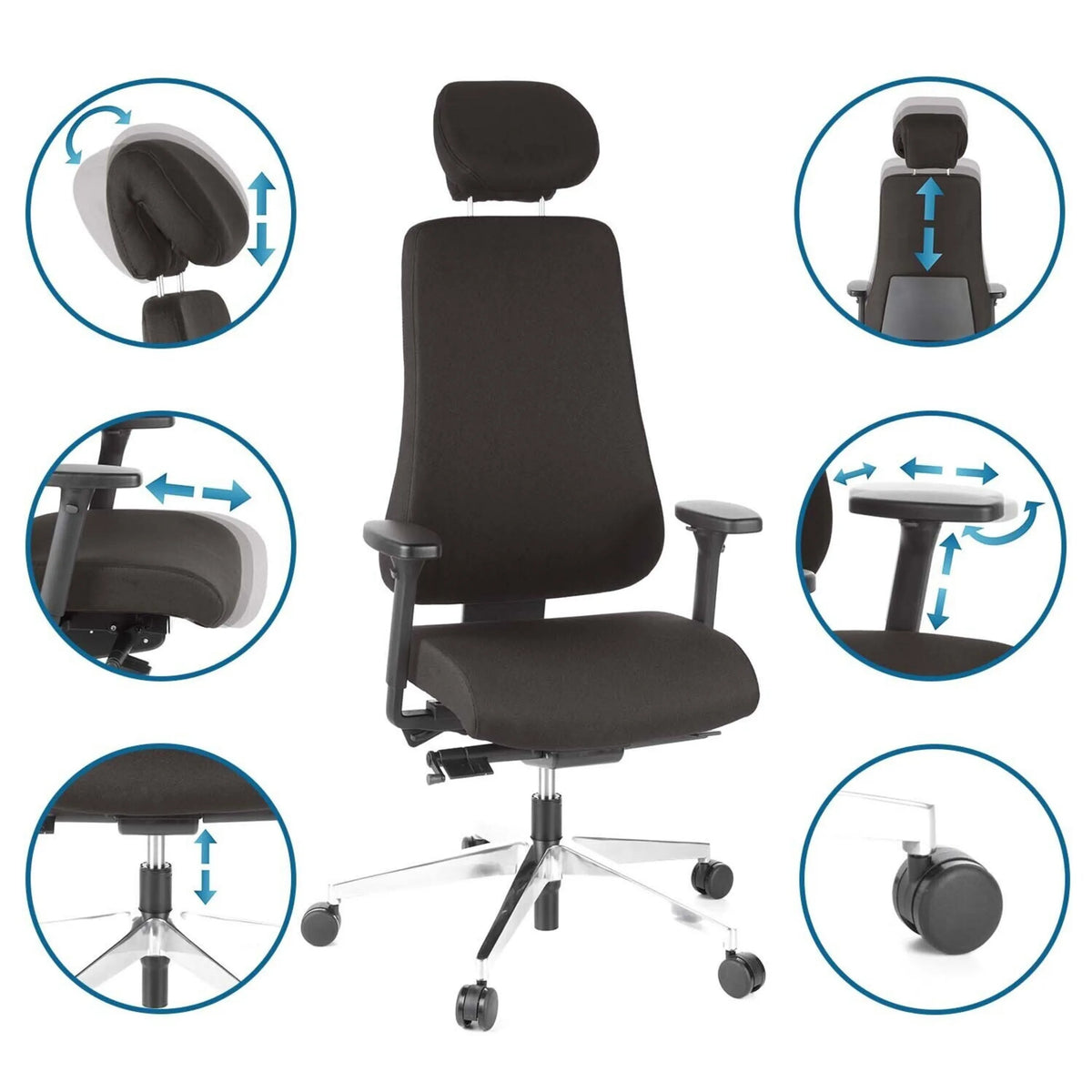 Professionell kontorsstol PRO-TEC 400 i svart med olika inställningsmöjligheter från hjh OFFICE