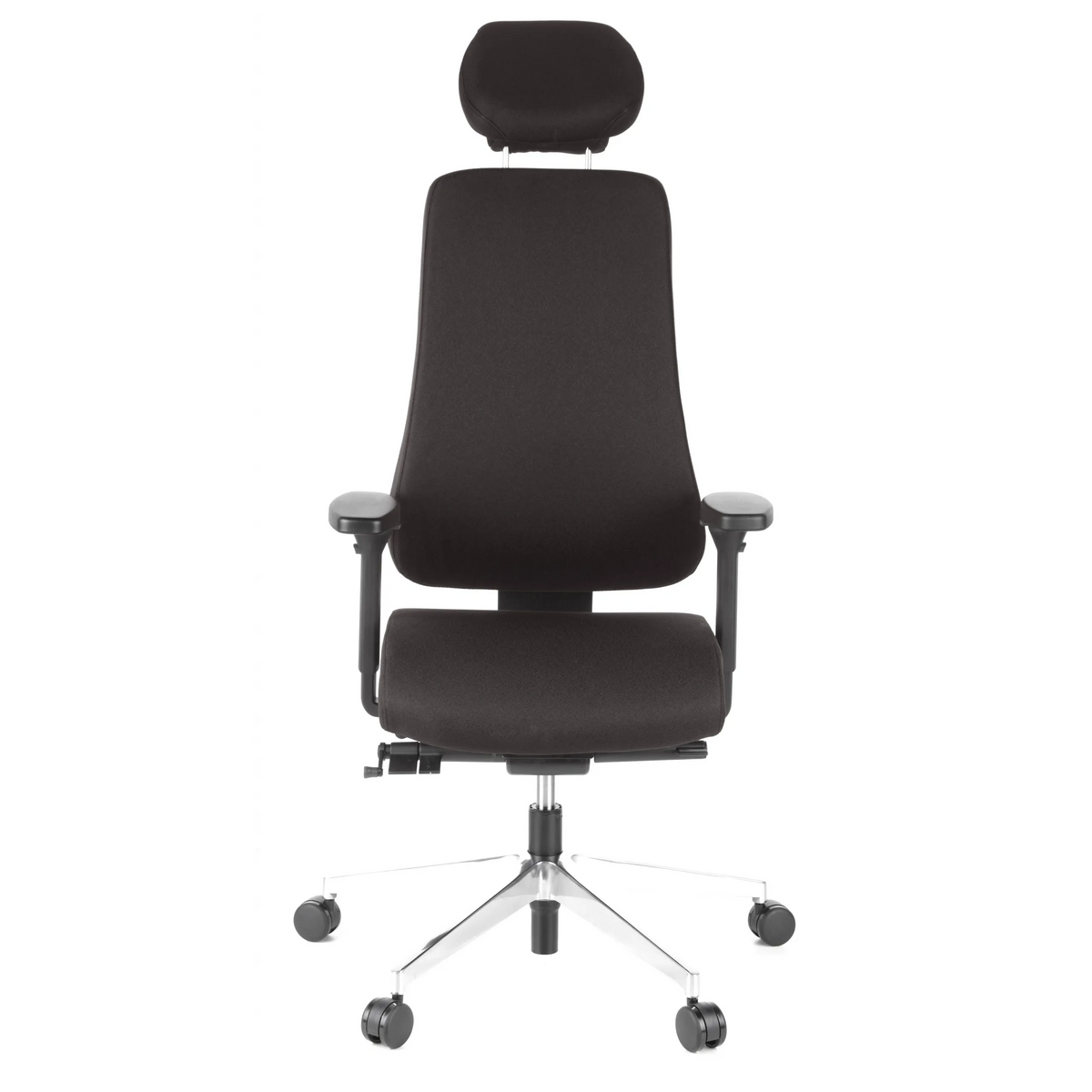 Svart Professionell kontorsstol PRO-TEC 400 med nackstöd, armstöd och femhjulig fotkorsbas från hjh OFFICE – 360-gradersvy (framifrån 0°)