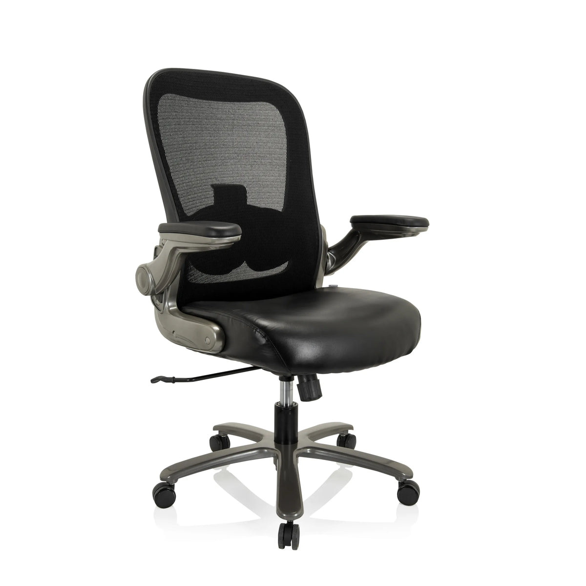 Svart XXL snurrstol INSTRUCTOR T I med nätrygg, konstlädersits och femhjulig fotkorsbas från hjh OFFICE – 360-gradersvy (snett framifrån 40°)