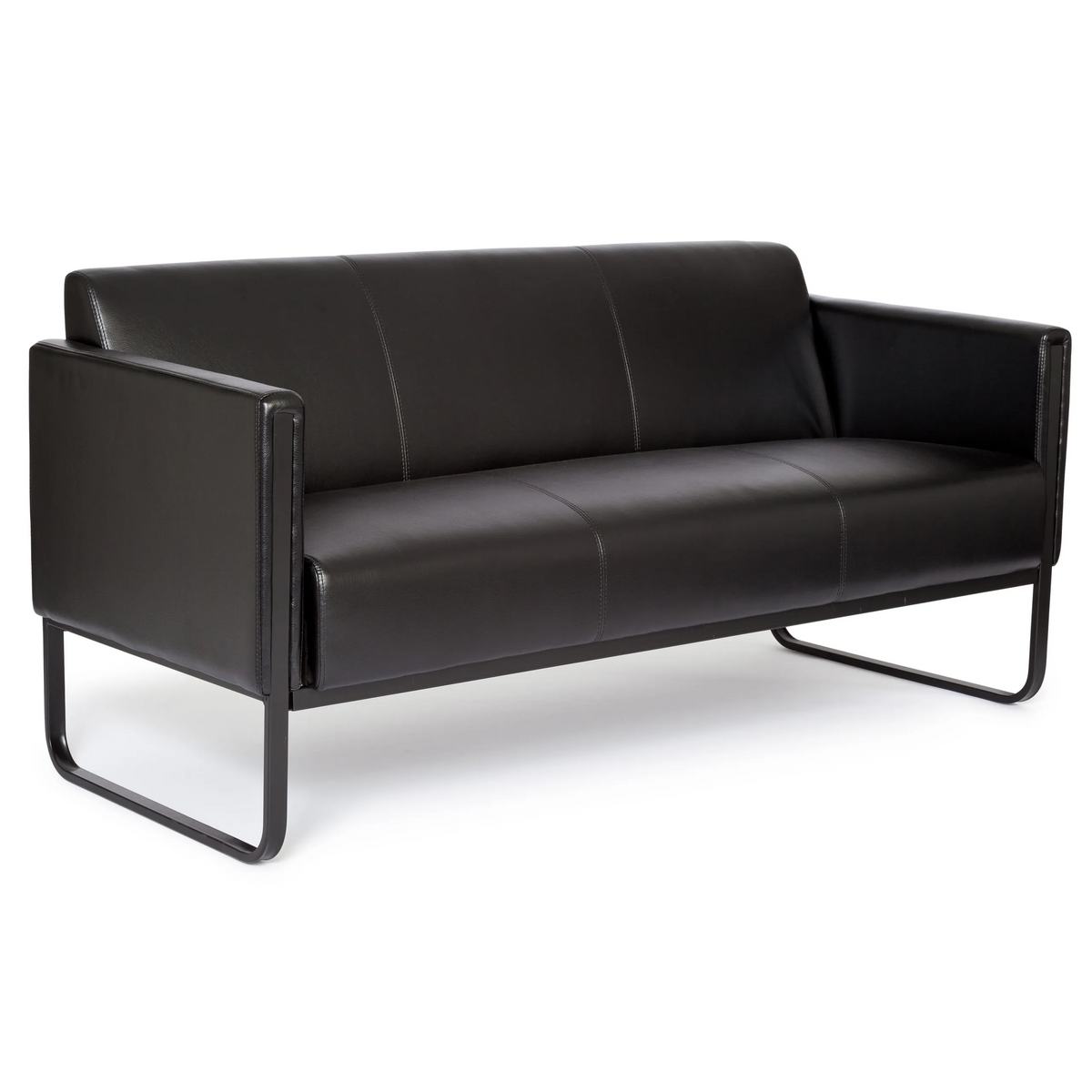 Svart Loungesoffa BALI BLACK som tresitssoffa med armstöd och metallstomme från hjh OFFICE – 360-gradersvy (bakifrån 180°)