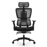 Svart professionell kontorsstol Ergo U2 Flex3 med nätrygg, armstöd och femhjulig fotkorsbas från hjh OFFICE – 360-gradersvy (framifrån 0°)