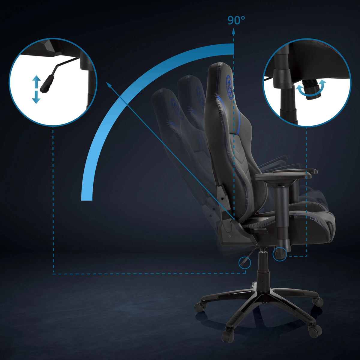 Justerbart ryggstöd upp till 90 grader på Spelstol GAMEBREAKER POLARYS I från hjh OFFICE