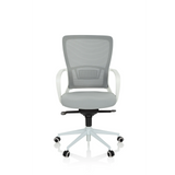 Grå Home Office kontorsstol ESTRIA med nätrygg och femhjulig stjärnfot från hjh OFFICE – 360-gradersvy (framifrån 0°)
