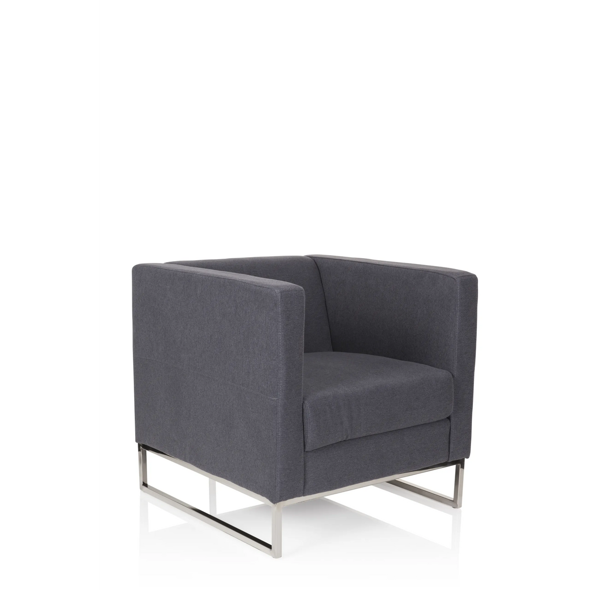 Mörkgrå Stoppad fåtölj BARBADOS med kvadratisk design och metallstomme från hjh OFFICE – 360-gradersvy (snett framifrån 40°)