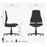 Teknisk ritning av Professionell kontorsstol HJH SOLUTION BASIC med en sitthöjd på 39 till 51 cm från Topstar