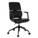 Svart Professionell kontorsstol ATMOS DESIGNER med armstöd och femhjulig fotkorsbas från hjh OFFICE – 360-gradersvy (snett framifrån 30°)