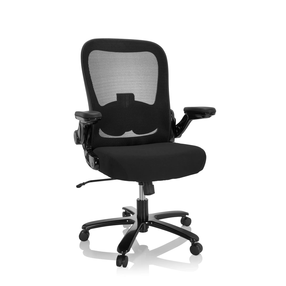 Svart XXL snurrstol INSTRUCTOR SW I med nätrygg, armstöd och femhjulig fotkorsbas från hjh OFFICE – 360-gradersvy (framifrån 20°)