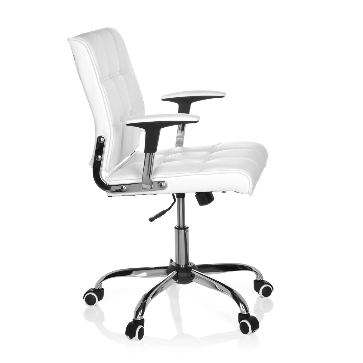 Vit Home Office kontorsstol ERNESTO med quiltad stoppning och femhjulig fotkorsbas från hjh OFFICE – 360-gradersvy (sidoprofil 80°)