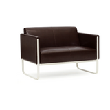 Brun loungesoffa ARUBA som tvåsitssoffa med silverfärgad metallstomme från hjh OFFICE – 360-gradersvy (bakifrån 180°)