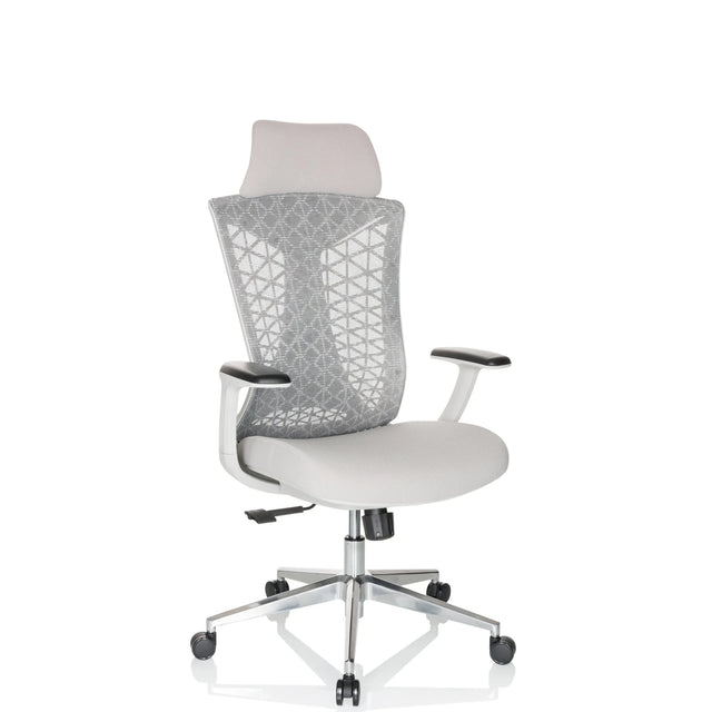 Grå Professionell kontorsstol FALEO W med nätryggstöd och nackstöd från hjh OFFICE
