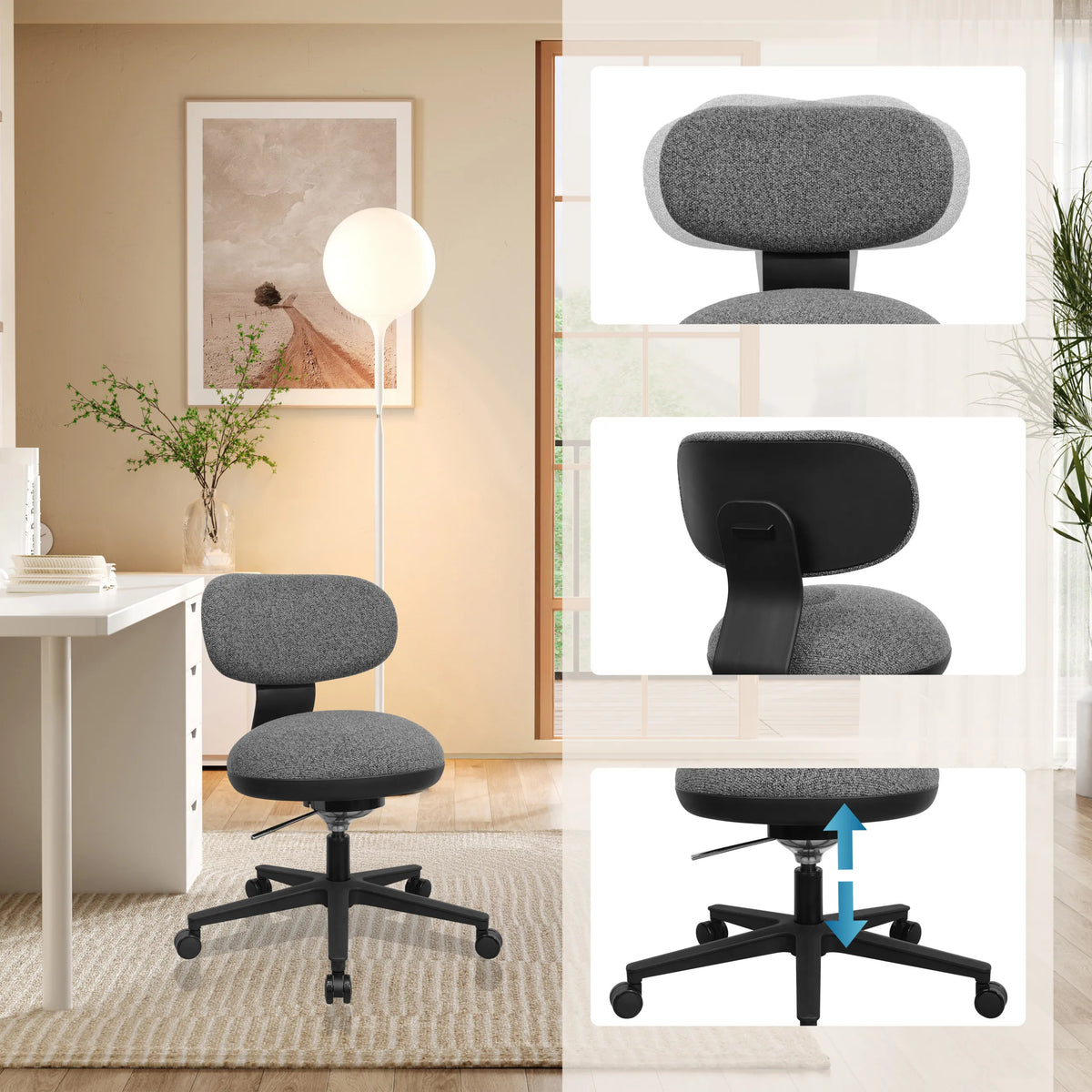 Höjdjusterbart ryggstöd och sitthöjd på Home Office kontorsstol SITMOTION B från hjh OFFICE
