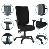 Svart Professionell kontorsstol ZENIT HIGH med detaljvyer av inställningsmöjligheterna från hjh OFFICE