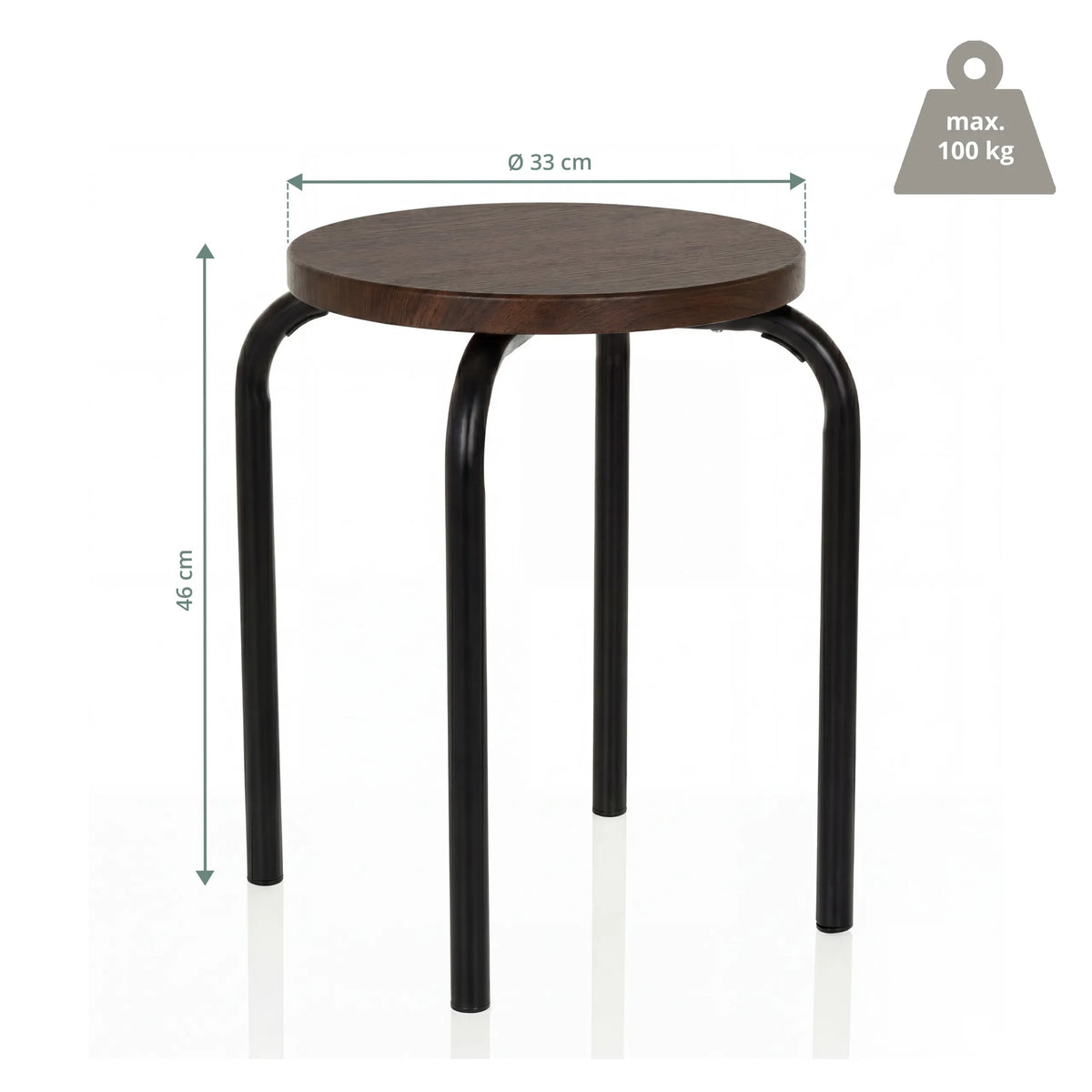 Måttvy av sittpallen ALRANDA med 33 cm diameter och 46 cm höjd från hjh LIVING