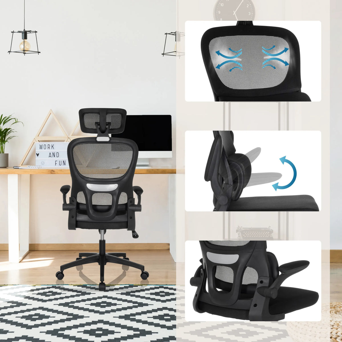 Home Office kontorsstol ERGOMY FLEX i svart med andningsbar nätrygg och justerbar sits från MyBuero