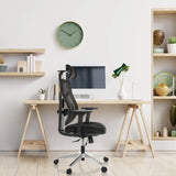 Svart hög kontorsstol CASSILIS B med nätryggstöd och nackstöd från hjh OFFICE
