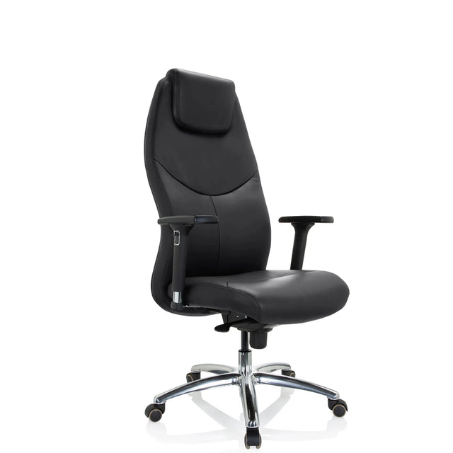 Svart Professionell chefsfåtölj FERRARA med integrerat nackstöd och kromfot från hjh OFFICE
