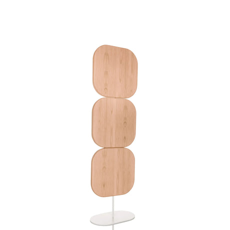 Beige Skärmvägg FLEXMIUT W med tre rundade träelement på vit fot från hjh OFFICE