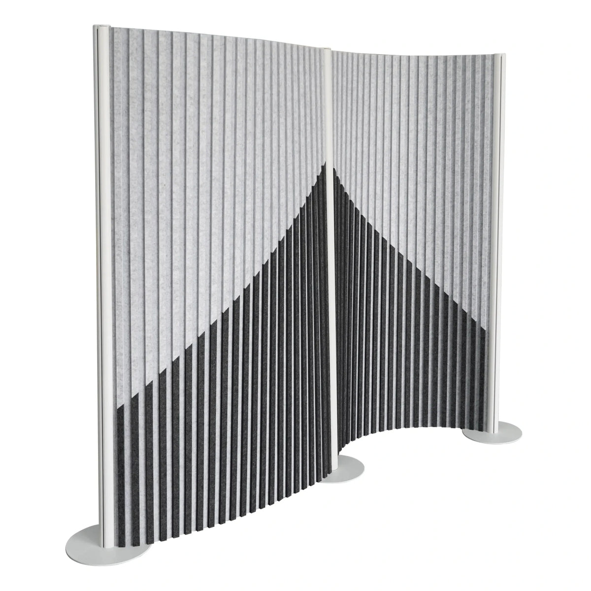 Grå skärmvägg Flexmiut Wave med plisserat tyg och geometriskt mönster från hjh OFFICE