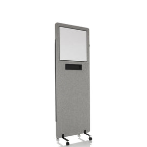 Ljusgrå Skärmvägg FLEXMIUT WB med integrerad whiteboard, förvaringsfack och hjul från hjh OFFICE