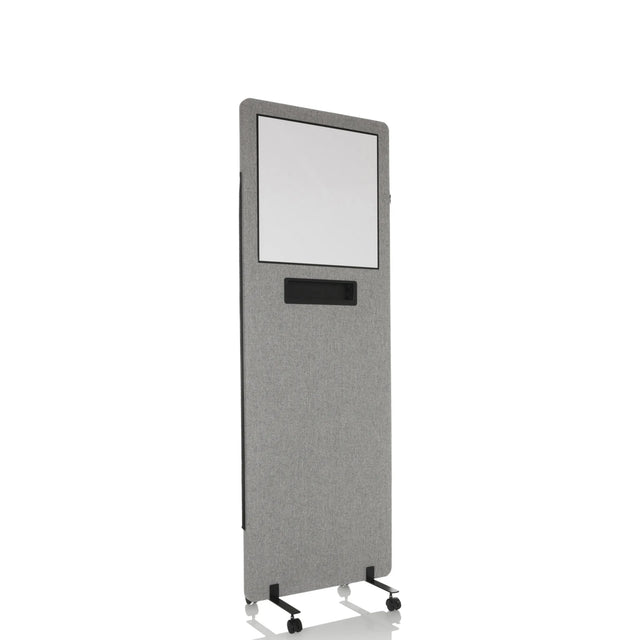 Ljusgrå Skärmvägg FLEXMIUT WB med integrerad whiteboard, förvaringsfack och hjul från hjh OFFICE