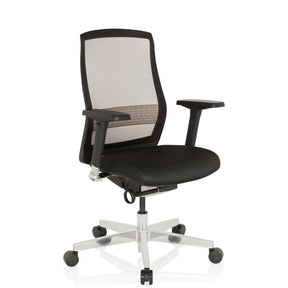 Hög kontorsstol FOUNTAINE i svart med nätryggstöd och polerad stjärnfot från hjh OFFICE
