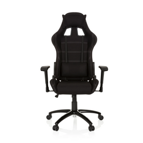 Svart Spelstol GAME FORCE med tygklädsel, vita dekorationssömmar och armstöd från hjh OFFICE