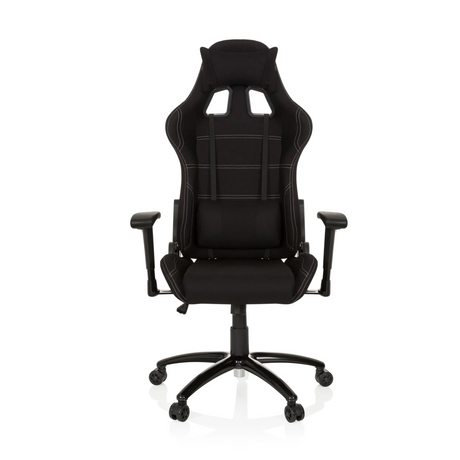 Svart Spelstol GAME FORCE med tygklädsel, vita dekorationssömmar och armstöd från hjh OFFICE