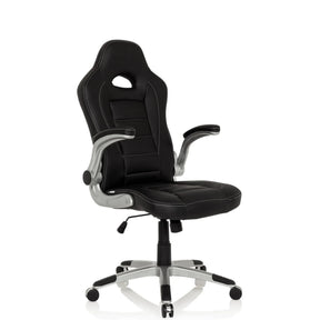 Svart Spelstol GAME SPORT med silverfärgade armstöd och en stjärnfot med hjul från hjh OFFICE