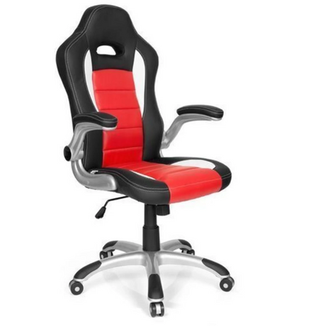 Spelstol GAME SPORT i svart och rött med silverfärgade armstöd och hjulbas från hjh OFFICE