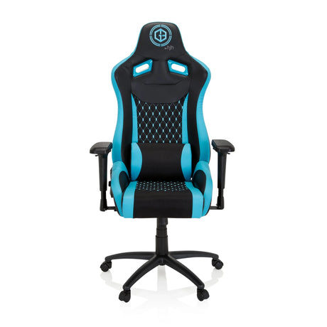 Spelstol GAMEBREAKER SX 04 i svart och turkos med sömmar och justerbara armstöd från hjh OFFICE