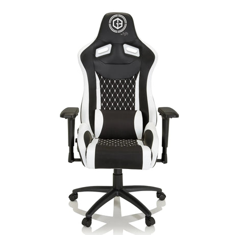 Spelstol GAMEBREAKER SX 04 i svartvitt med rutstygningar och armstöd från hjh OFFICE