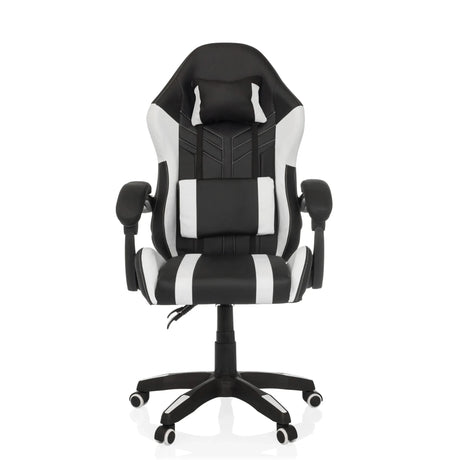 Spelstol GAMEBREAKER W02 i svart-vitt med nack- och ländkuddar samt hjul från MyBuero