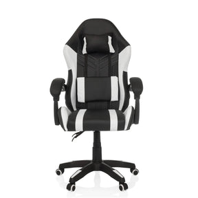 Spelstol GAMEBREAKER W02 i svart-vitt med nack- och ländkuddar samt hjul från MyBuero