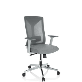 Grå Professionell kontorsstol HALIFAX med nätryggstöd och polerad fotkors från hjh OFFICE