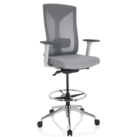 Grå Bardiskstol HALIFAX WORK med nätrygg, fotring och stjärnfot med hjul från hjh OFFICE