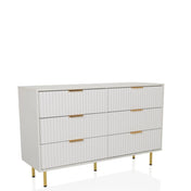 Vitt Sidobord HJELLE med sex räfflade lådor och gyllene handtag från hjh LIVING
