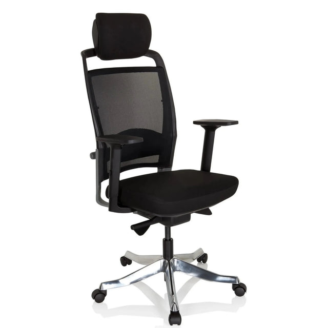 Professionell kontorsstol IKAST I i svart med nätryggstöd och nackstöd från hjh OFFICE