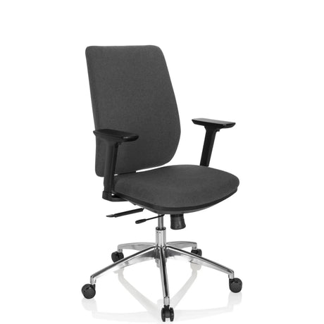 Professionell kontorsstol INTEGRIO I med mörkgrå tygbeklädnad och silverfärgad stjärnfot från hjh OFFICE