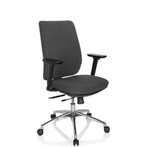Professionell kontorsstol INTEGRIO I med mörkgrå tygbeklädnad och silverfärgad stjärnfot från hjh OFFICE