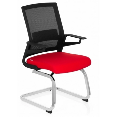 Fjädrande stol INVENTOR V med svart nätrygg, röd sits och kromad ram från hjh OFFICE