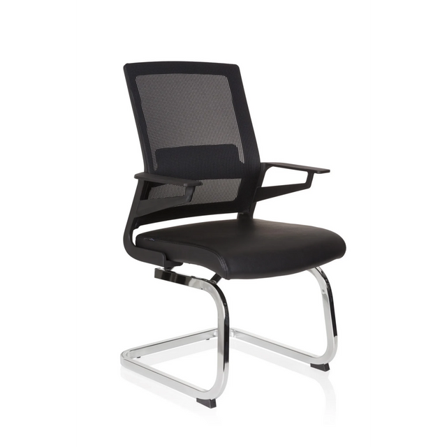 Svart Fjädrande stol INVENTOR V PRO med nätryggstöd, armstöd och kromad medunderrede från hjh OFFICE